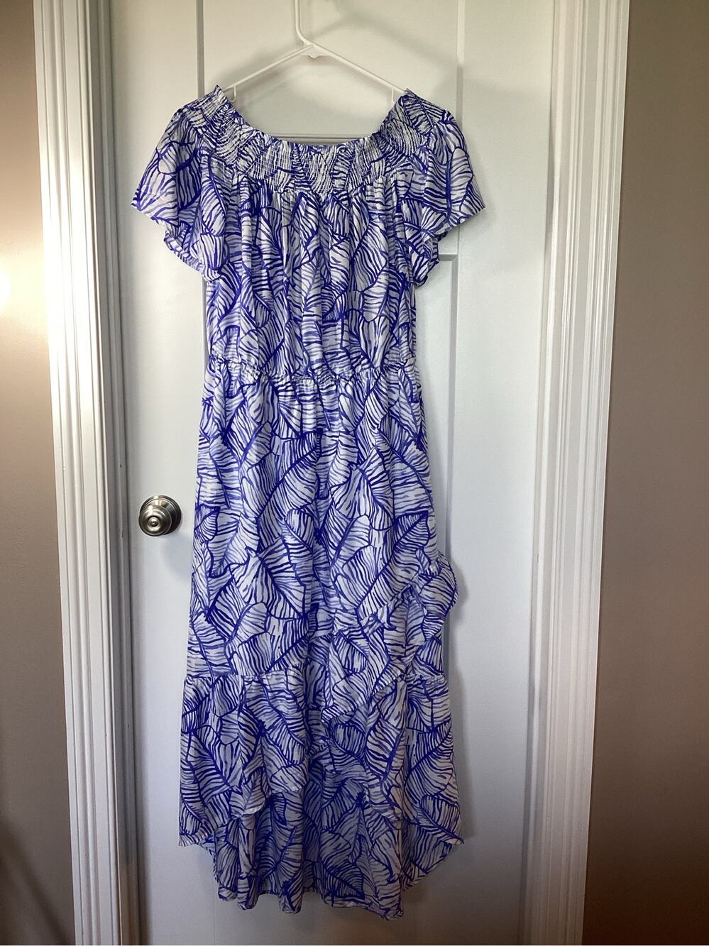 Vineyard Vines Blue & White Off-Shoulder Maxi Dress 12 bayleaf tropical beach